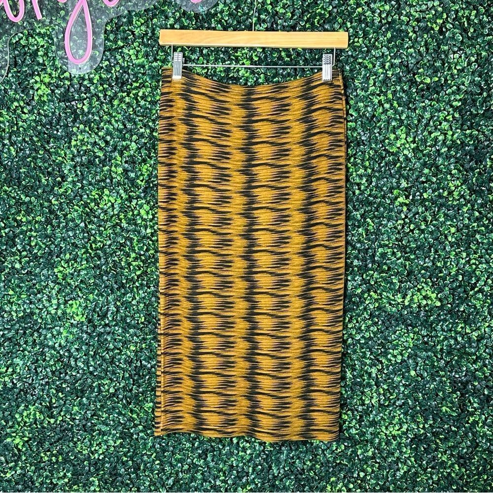American Apparel Pencil Skirt Hyena Mustard Pattern Black Sz L